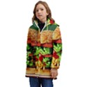 Hamburger Cheeseburger Burger 3d Render Snack Kid s Hooded Longline Puffer Jacket View3