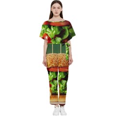 Hamburger Cheeseburger Burger 3d Render Snack Batwing Lightweight Chiffon Jumpsuit by Pakemis