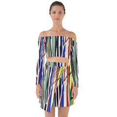 Abstract Trees Colorful Artwork Woods Off Shoulder Top With Skirt Set by Pakemis