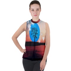 Surreal Fantasy Abstract Art Creativity Horizon Mock Neck Chiffon Sleeveless Top by Pakemis