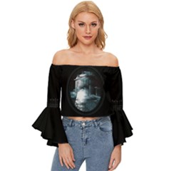 Mudhouse Mansion - Ghostly Blue - Off Shoulder Flutter Bell Sleeve Top by CreatureFeature