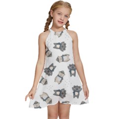 Cute Seamless Pattern With Koala Panda Bear Kids  Halter Collar Waist Tie Chiffon Dress by Pakemis