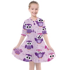 Seamless Cute Colourfull Owl Kids Pattern Kids  All Frills Chiffon Dress by Pakemis