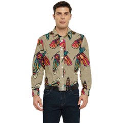 Tattoos Colorful Seamless Pattern Men s Long Sleeve  Shirt by Pakemis