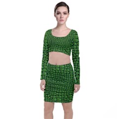 Seamless Pattern Crocodile Leather Top And Skirt Sets by Pakemis