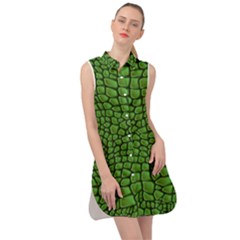 Seamless Pattern Crocodile Leather Sleeveless Shirt Dress by Pakemis