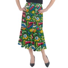 Pop Art Colorful Seamless Pattern Midi Mermaid Skirt by Pakemis