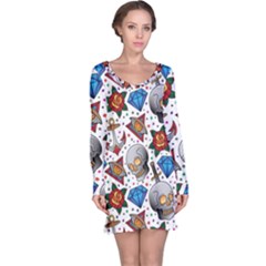 Full Color Flash Tattoo Patterns Long Sleeve Nightdress by Pakemis