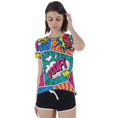 Comic Colorful Seamless Pattern Short Sleeve Open Back Tee by Pakemis