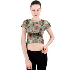 Tattoo Pattern Crew Neck Crop Top by Pakemis