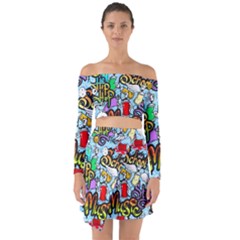 Graffiti Characters Seamless Patterns Off Shoulder Top With Skirt Set by Pakemis