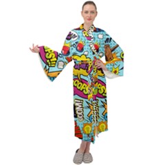 Comic Elements Colorful Seamless Pattern Maxi Velour Kimono by Pakemis