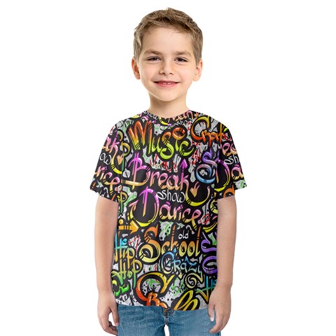 Graffiti Word Seamless Pattern Kids  Sport Mesh Tee by Pakemis