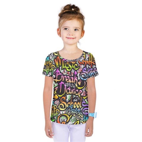 Graffiti Word Seamless Pattern Kids  One Piece Tee by Pakemis