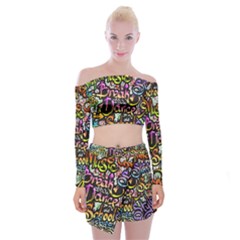 Graffiti Word Seamless Pattern Off Shoulder Top With Mini Skirt Set by Pakemis