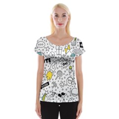 Set Cute Colorful Doodle Hand Drawing Cap Sleeve Top by Pakemis