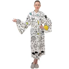 Set Cute Colorful Doodle Hand Drawing Maxi Velour Kimono by Pakemis