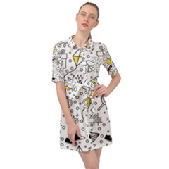 Set Cute Colorful Doodle Hand Drawing Belted Shirt Dress by Pakemis