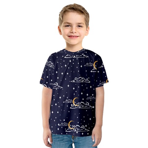 Hand Drawn Scratch Style Night Sky With Moon Cloud Space Among Stars Seamless Pattern Vector Design Kids  Sport Mesh Tee by Pakemis