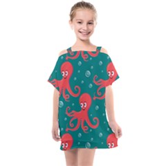 Cute Smiling Red Octopus Swimming Underwater Kids  One Piece Chiffon Dress by Pakemis