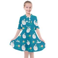 Elegant Swan Pattern With Water Lily Flowers Kids  All Frills Chiffon Dress by Pakemis