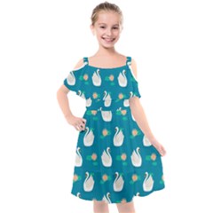 Elegant Swan Pattern With Water Lily Flowers Kids  Cut Out Shoulders Chiffon Dress by Pakemis