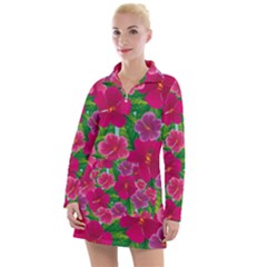 Background-cute-flowers-fuchsia-with-leaves Women s Long Sleeve Casual Dress by Pakemis