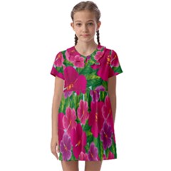 Background-cute-flowers-fuchsia-with-leaves Kids  Asymmetric Collar Dress by Pakemis