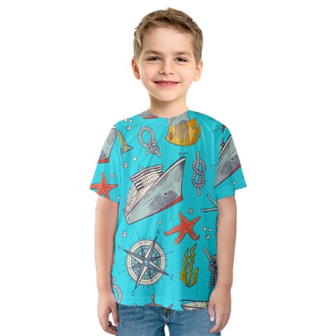 Colored-sketched-sea-elements-pattern-background-sea-life-animals-illustration Kids  Sport Mesh Tee by Pakemis