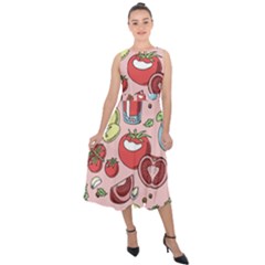 Tomato-seamless-pattern-juicy-tomatoes-food-sauce-ketchup-soup-paste-with-fresh-red-vegetables-backd Midi Tie-back Chiffon Dress by Pakemis