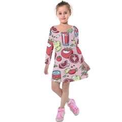 Tomato-seamless-pattern-juicy-tomatoes-food-sauce-ketchup-soup-paste-with-fresh-red-vegetables-backd Kids  Long Sleeve Velvet Dress by Pakemis