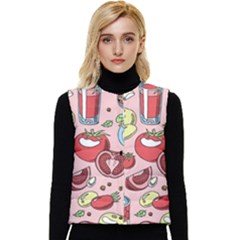 Tomato-seamless-pattern-juicy-tomatoes-food-sauce-ketchup-soup-paste-with-fresh-red-vegetables-backd Women s Short Button Up Puffer Vest by Pakemis