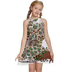 Peacock Graceful Bird Animal Kids  Halter Collar Waist Tie Chiffon Dress by artworkshop