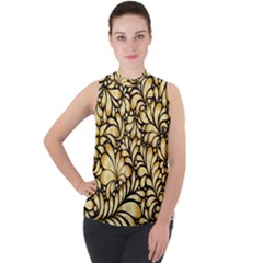 Damask-teardrop-gold-ornament-seamless-pattern Mock Neck Chiffon Sleeveless Top by Pakemis