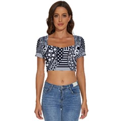 Black And White Short Sleeve Square Neckline Crop Top  by gasi