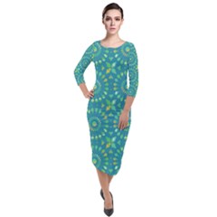 Kaleidoscope Jericho Jade Quarter Sleeve Midi Velour Bodycon Dress by Mazipoodles