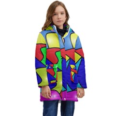 Colorful Abstract Art Kid s Hooded Longline Puffer Jacket by gasi