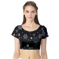 Christmas Snowflake Seamless Pattern With Tiled Falling Snow Short Sleeve Crop Top by Uceng