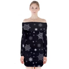 Christmas Snowflake Seamless Pattern With Tiled Falling Snow Long Sleeve Off Shoulder Dress by Uceng