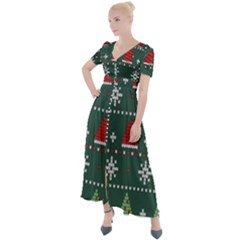 Beautiful Knitted Christmas Pattern Button Up Short Sleeve Maxi Dress by Uceng