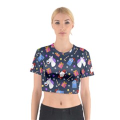 Colorful Funny Christmas Pattern Cotton Crop Top by Uceng