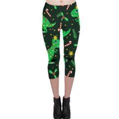 Christmas Funny Pattern Dinosaurs Capri Leggings  by Uceng