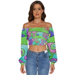 Colorful Stylish Design Long Sleeve Crinkled Weave Crop Top by gasi