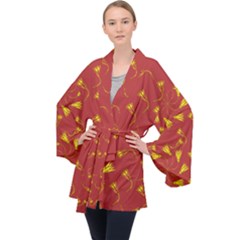 Background Pattern Texture Design Long Sleeve Velvet Kimono  by Ravend