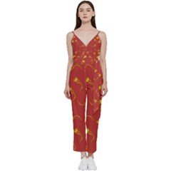 Background Pattern Texture Design V-neck Spaghetti Strap Tie Front Jumpsuit by Ravend