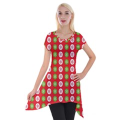 Festive Pattern Christmas Holiday Short Sleeve Side Drop Tunic by Ravend