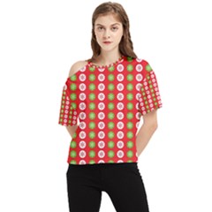 Festive Pattern Christmas Holiday One Shoulder Cut Out Tee by Ravend