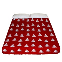 White Christmas Tree Red Fitted Sheet (queen Size) by TetiBright