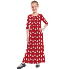 White Christmas Tree Red Kids  Quarter Sleeve Maxi Dress by TetiBright