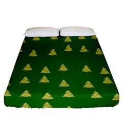 Green Christmas Trees Green Fitted Sheet (queen Size) by TetiBright